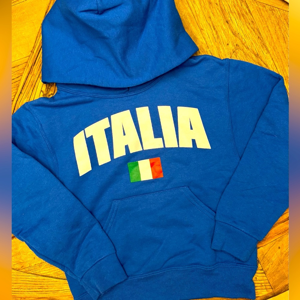 Jerzees Blue and White Sweatshirt Italia Design Youth small